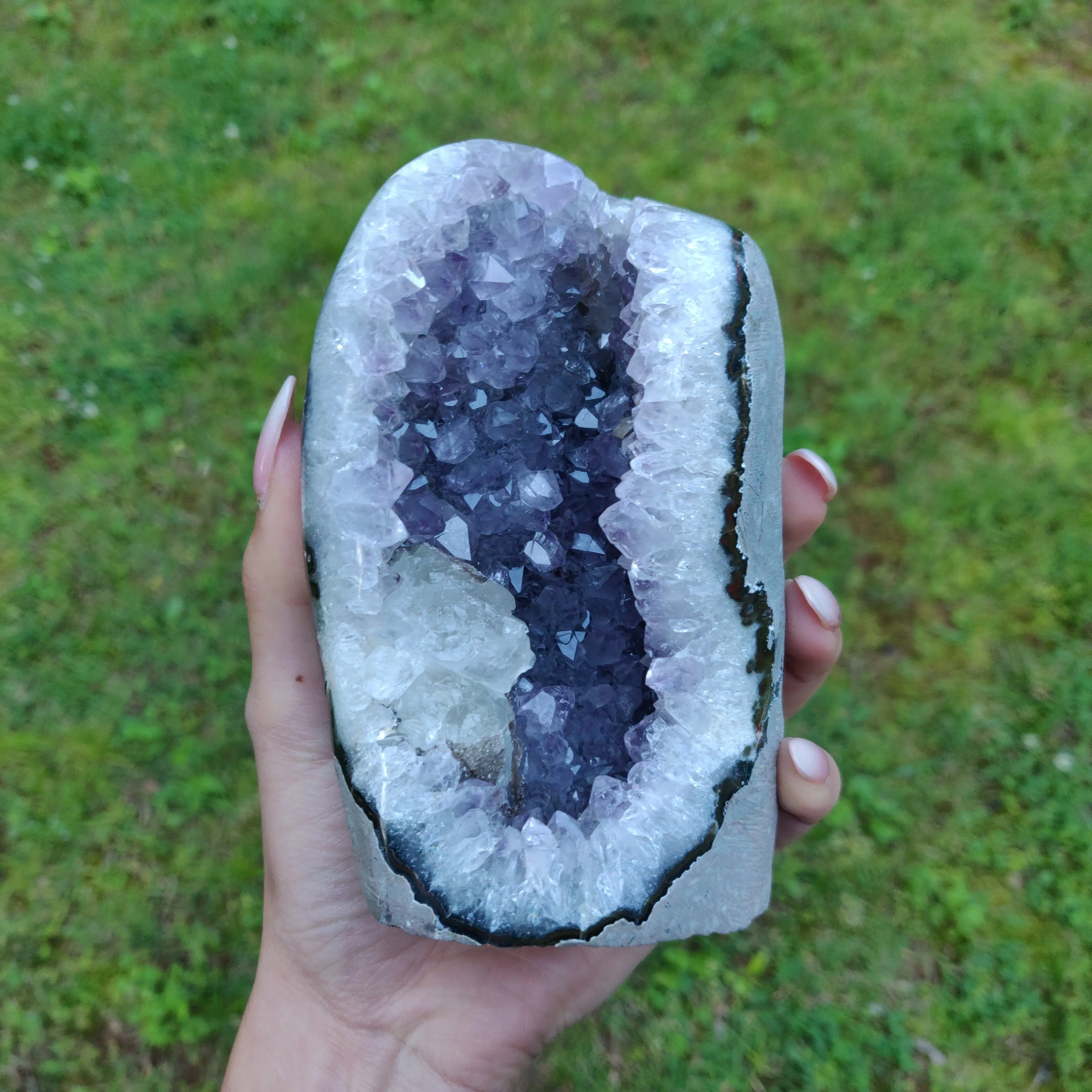 Amethyst Geode Free Form with Calcite Inclusions, Polished (#6)