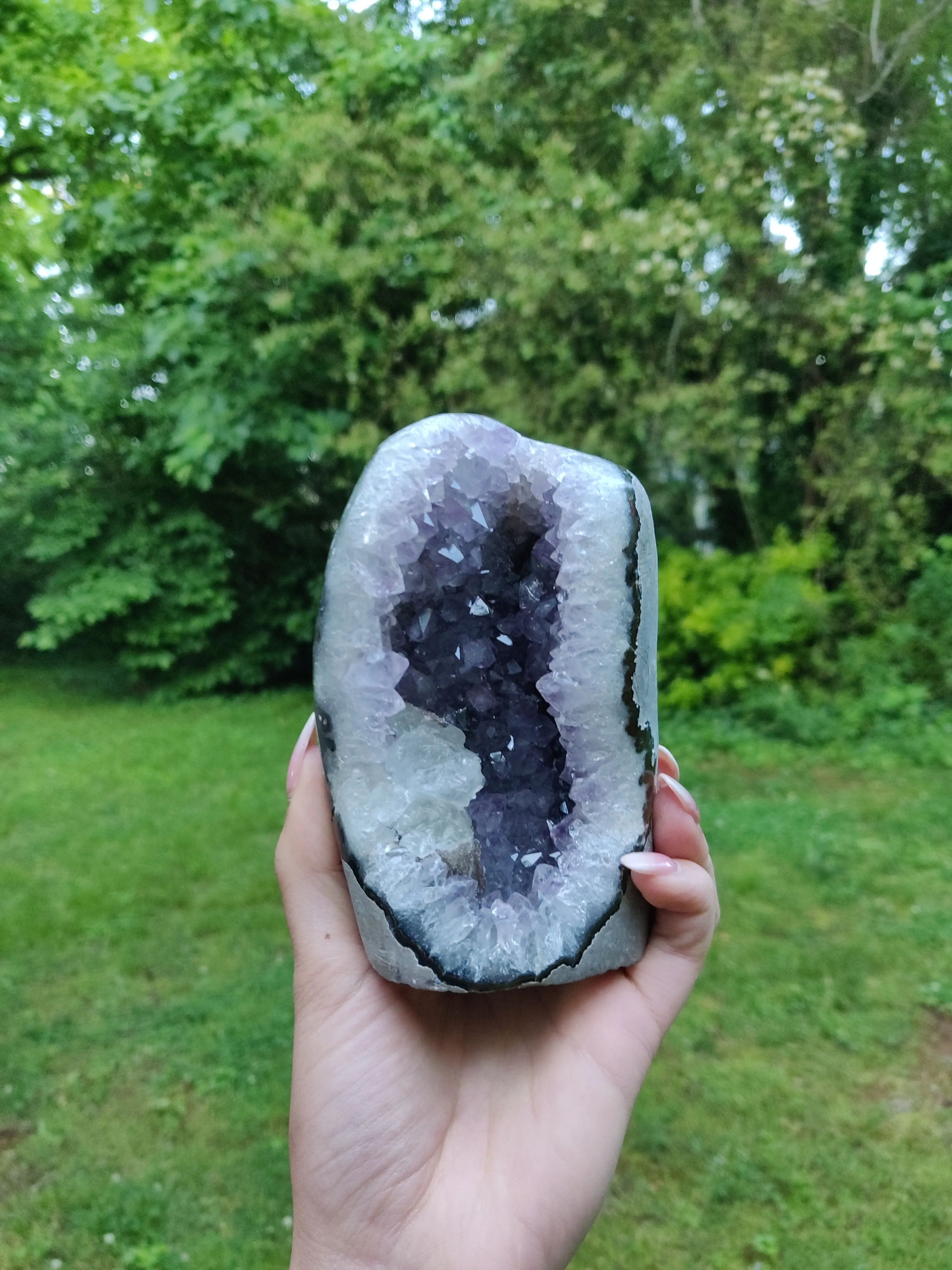 Amethyst Geode Free Form with Calcite Inclusions, Polished (#6)