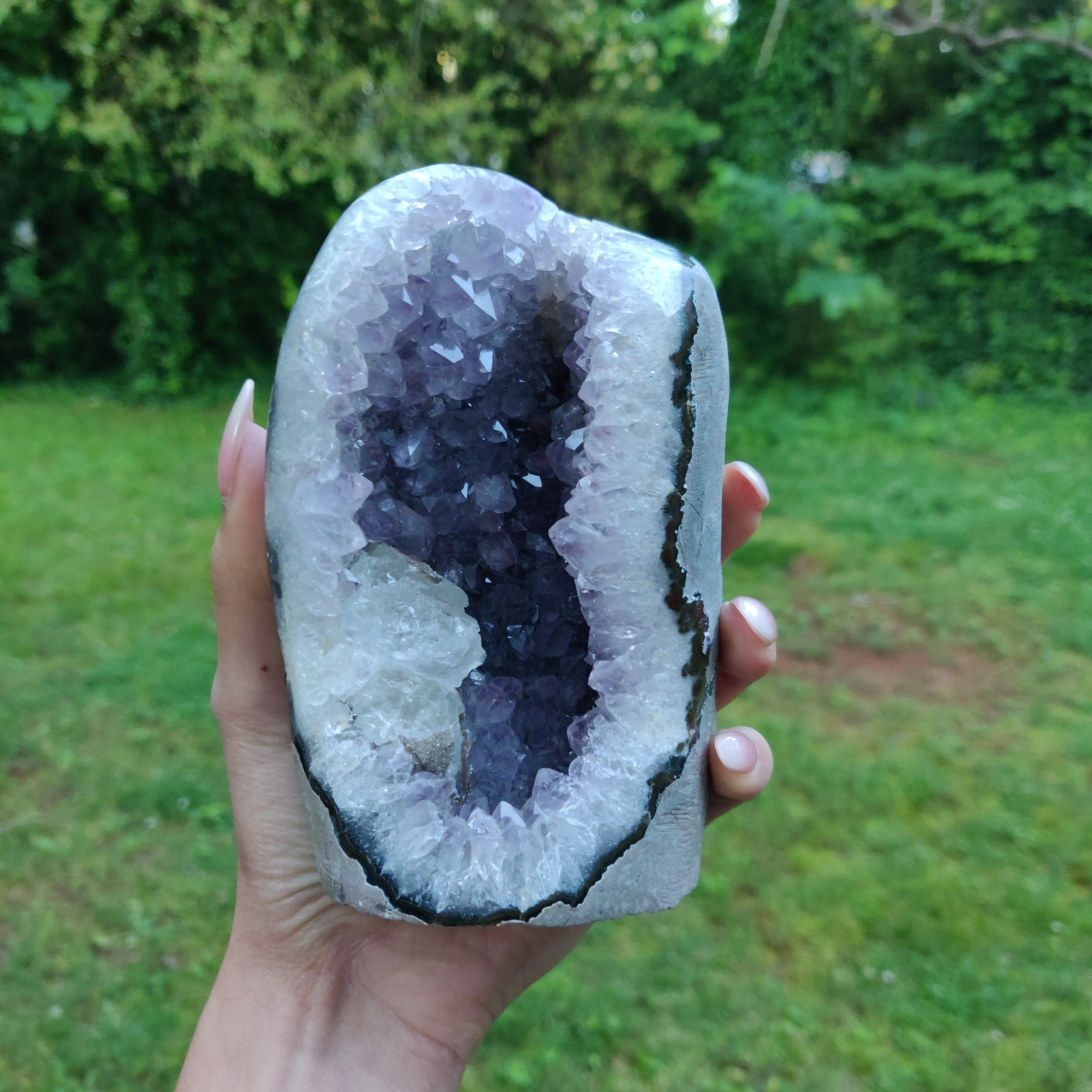 Amethyst Geode Free Form with Calcite Inclusions, Polished (#6)