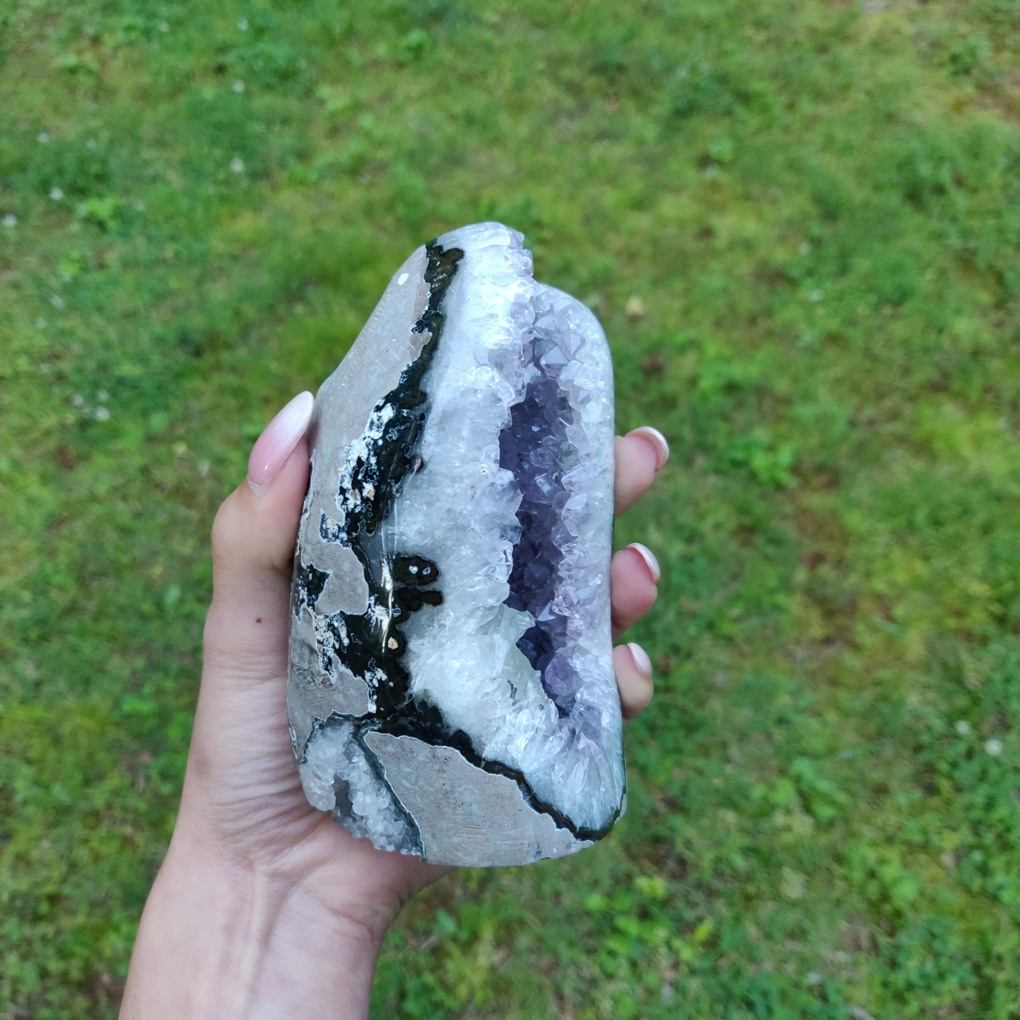 Amethyst Geode Free Form with Calcite Inclusions, Polished (#6)