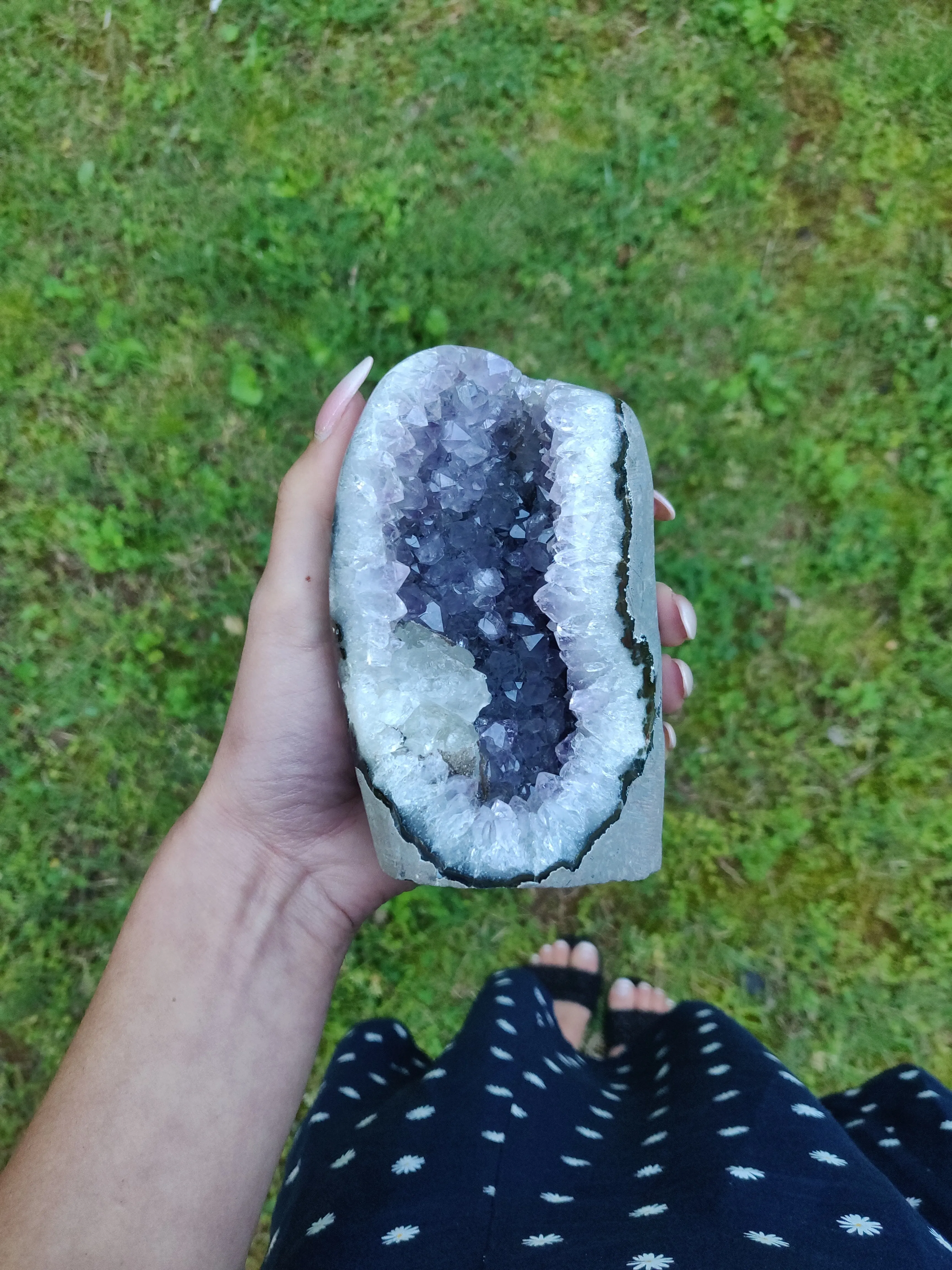 Amethyst Geode Free Form with Calcite Inclusions, Polished (#6)