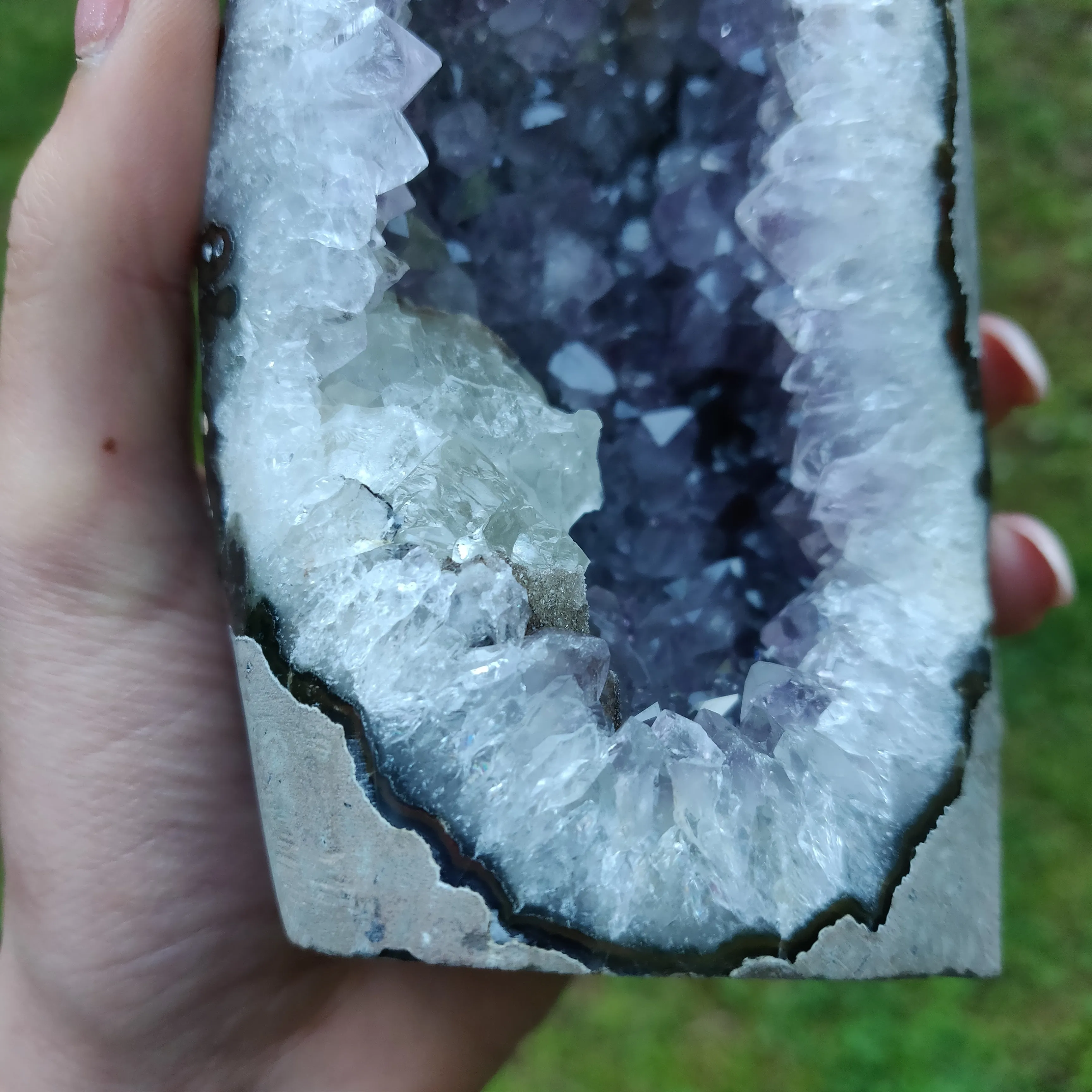 Amethyst Geode Free Form with Calcite Inclusions, Polished (#6)