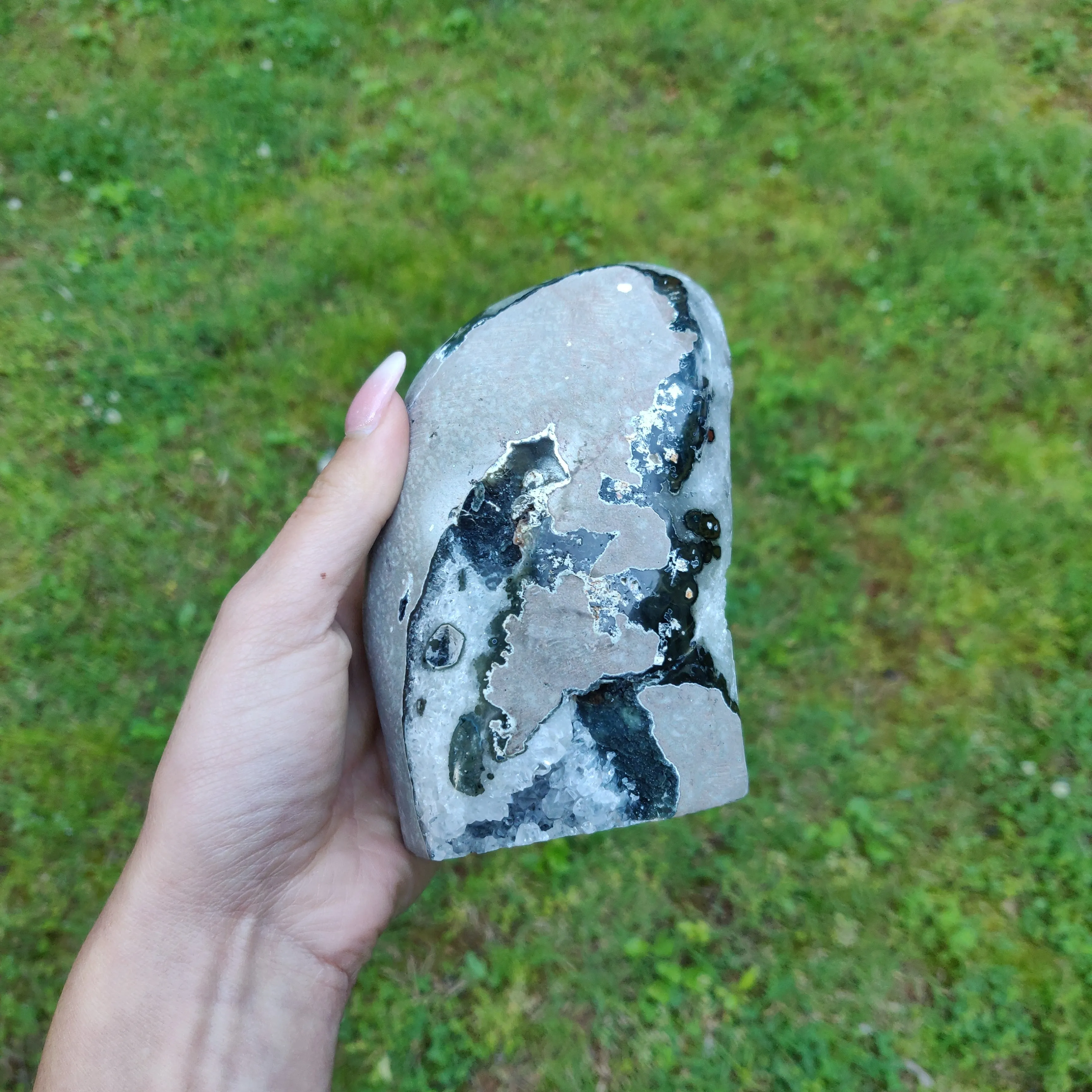 Amethyst Geode Free Form with Calcite Inclusions, Polished (#6)