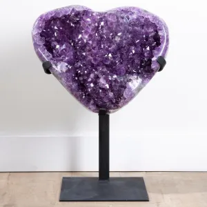 Amethyst Geode Heart Carving from Brazil on Custom Stand - 27" / 58 lbs