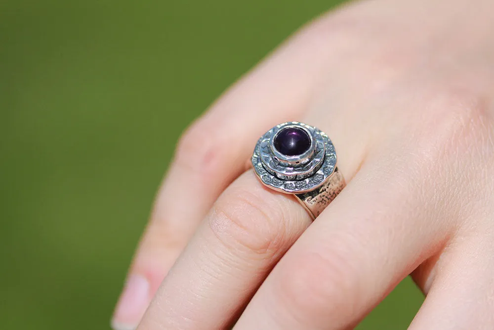 Amethyst in Double Textured Bezel Ring