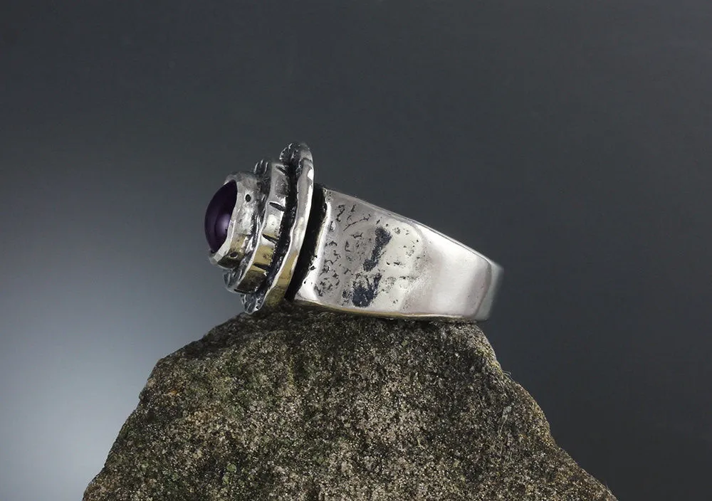 Amethyst in Double Textured Bezel Ring