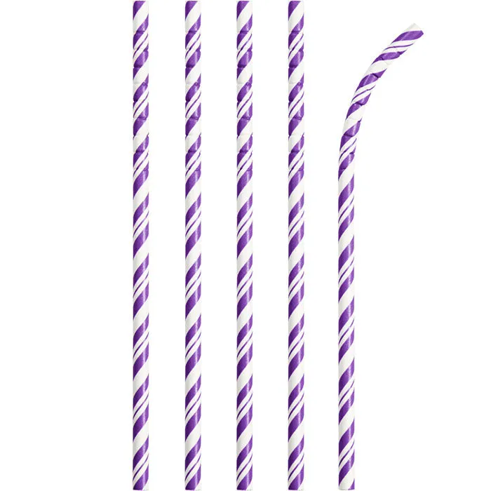 Amethyst Purple Striped Paper Straws (24/Pkg)