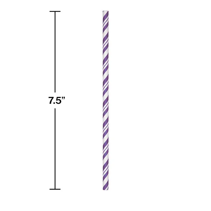 Amethyst Purple Striped Paper Straws (24/Pkg)