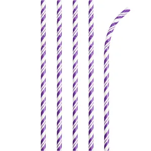 Amethyst Purple Striped Paper Straws (24/Pkg)