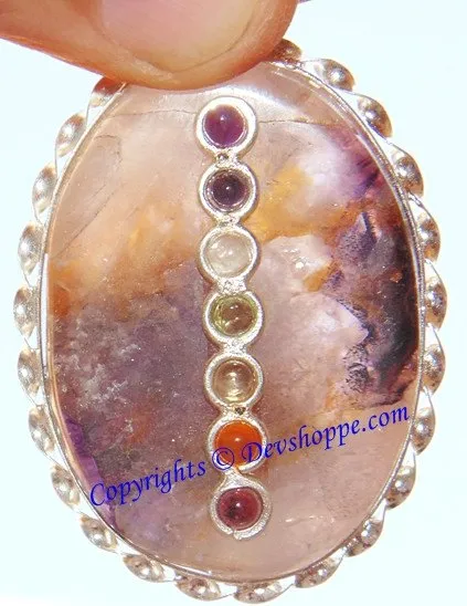 Amethyst round shaped pendant with Chakra beads