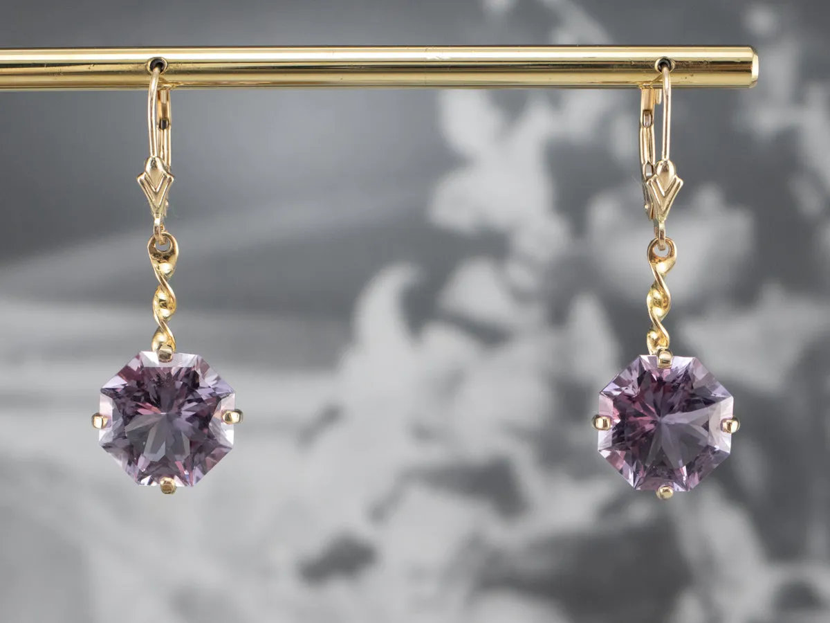 Amethyst Twisting Gold Drop Earrings