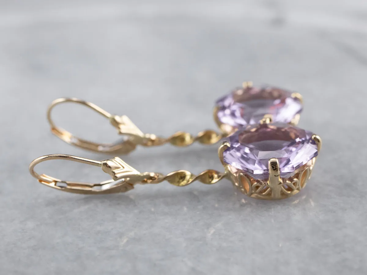 Amethyst Twisting Gold Drop Earrings