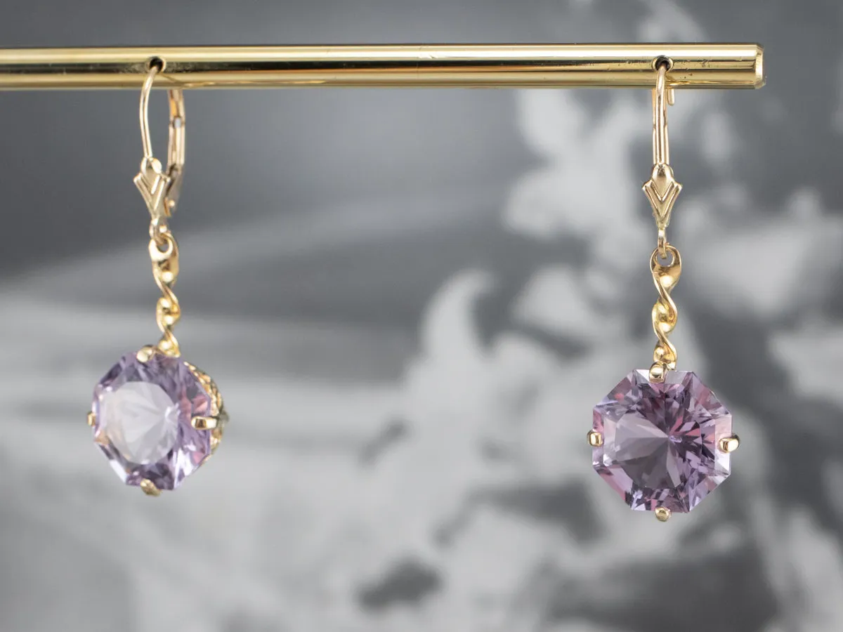 Amethyst Twisting Gold Drop Earrings