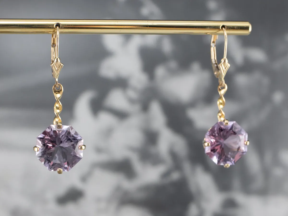 Amethyst Twisting Gold Drop Earrings