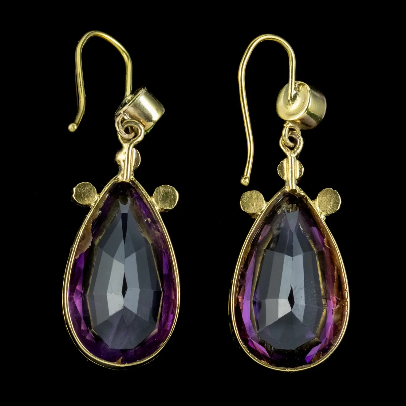 Antique Edwardian Suffragette Amethyst Peridot Pearl Earrings 18ct Gold Circa 1910