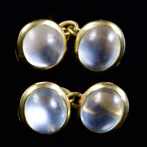 Antique Victorian Moonstone Double Cufflinks 18Ct Circa 1900