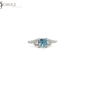 Aquamarine & Diamond Princess Cut White Gold Ring