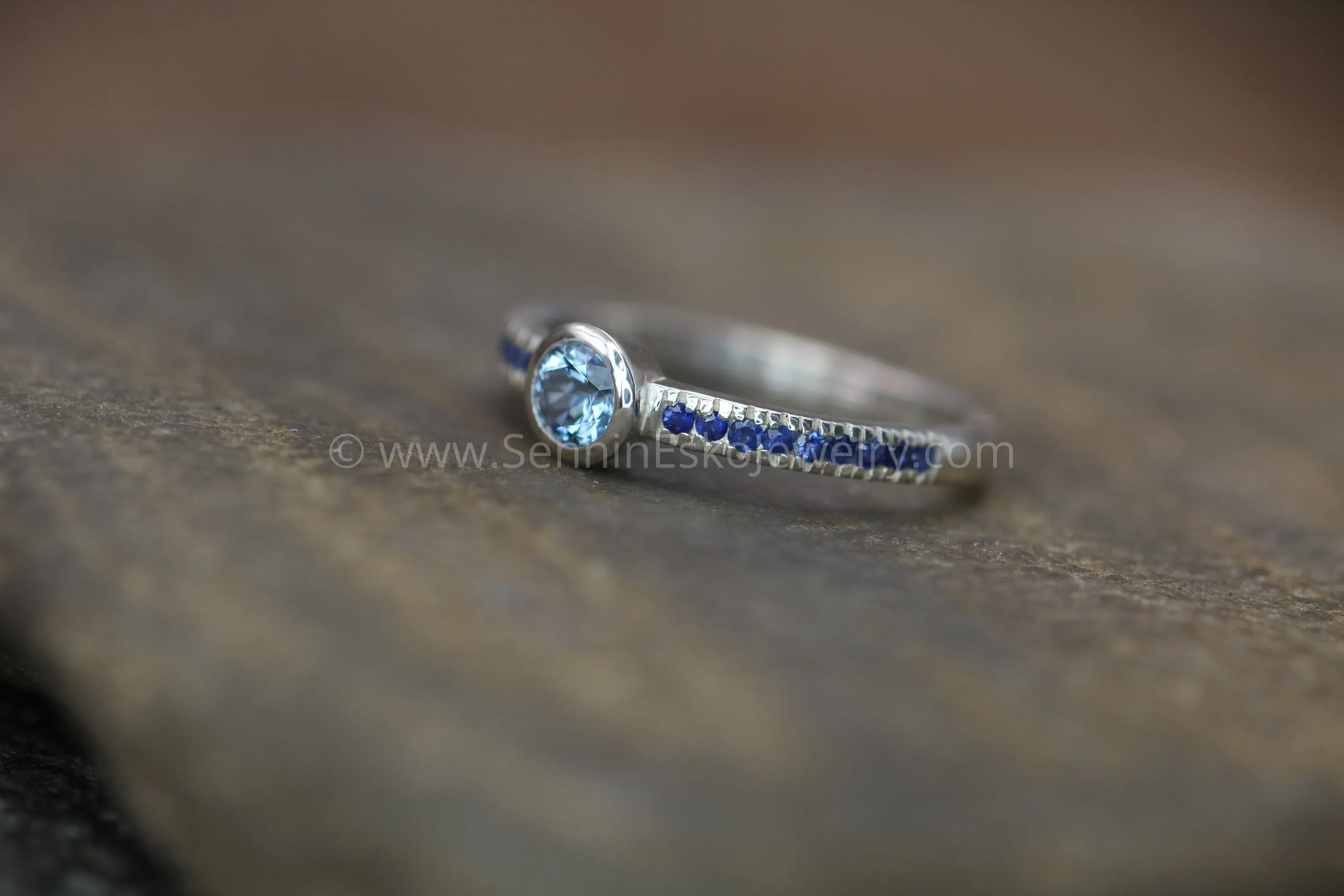 Aquamarine and Sapphire Engagement Ring - Alternative Engagement Ring - Bezel Ring - Conflict Free Engagement Ring - Recycled