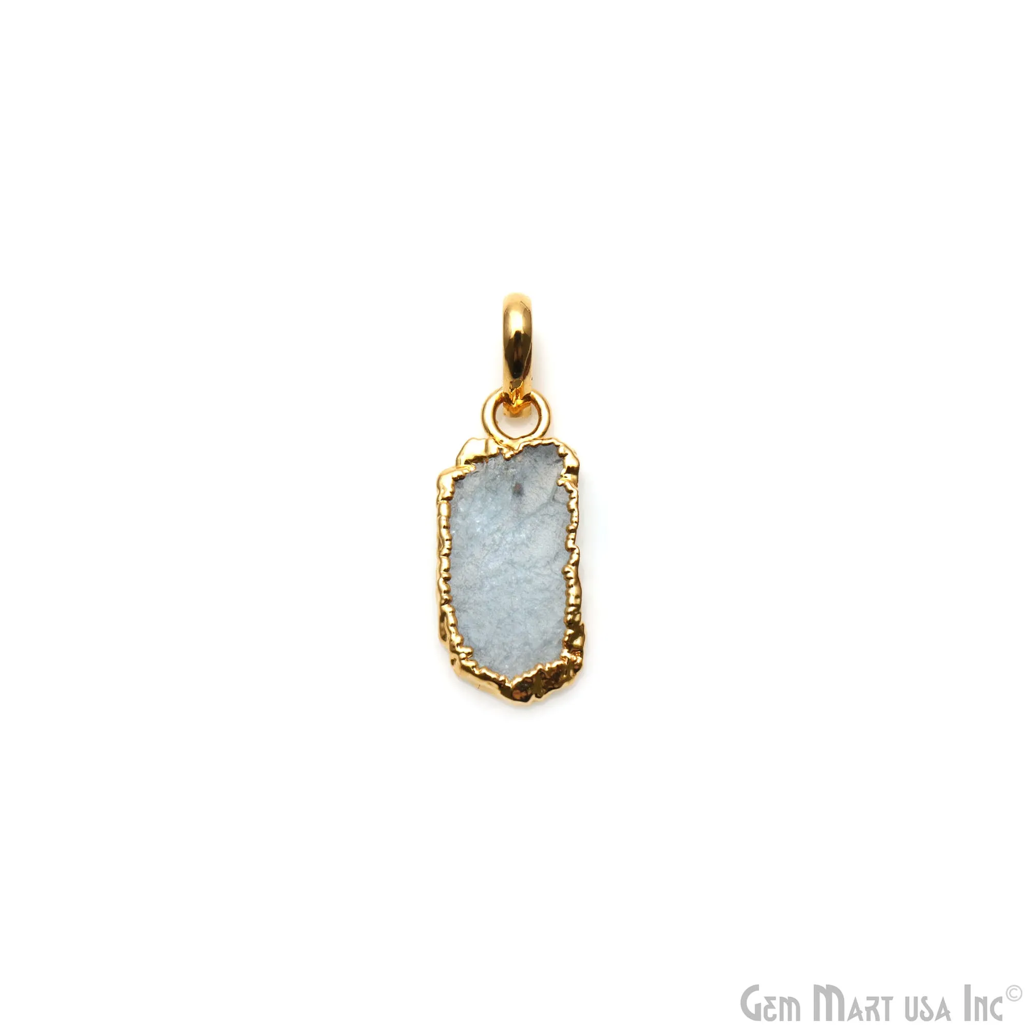 Aquamarine Free Form shape 22x10mm Gold Electroplated Gemstone Single Bail Pendant