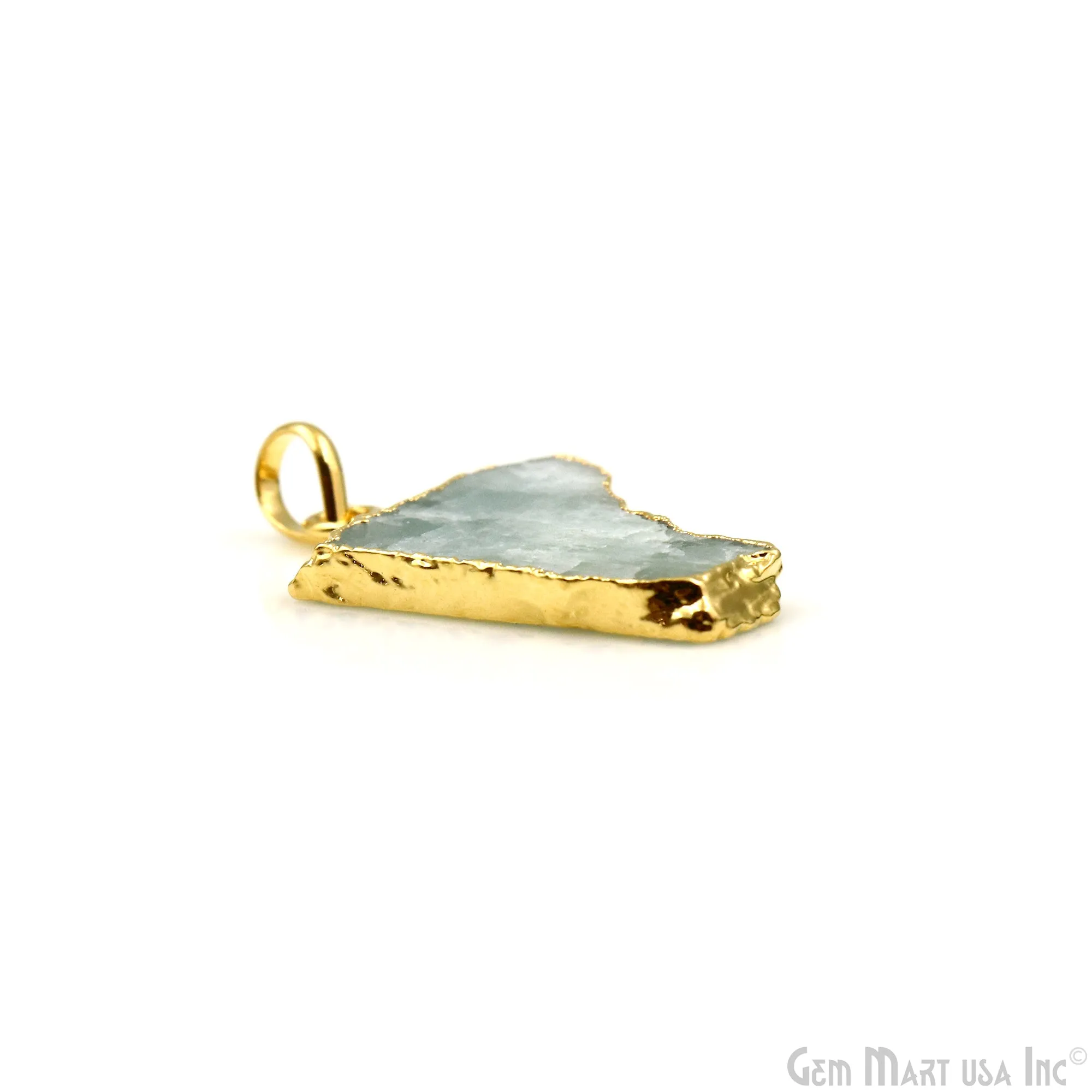 Aquamarine Free Form shape 33x24mm Gold Electroplated Gemstone Single Bail Pendant