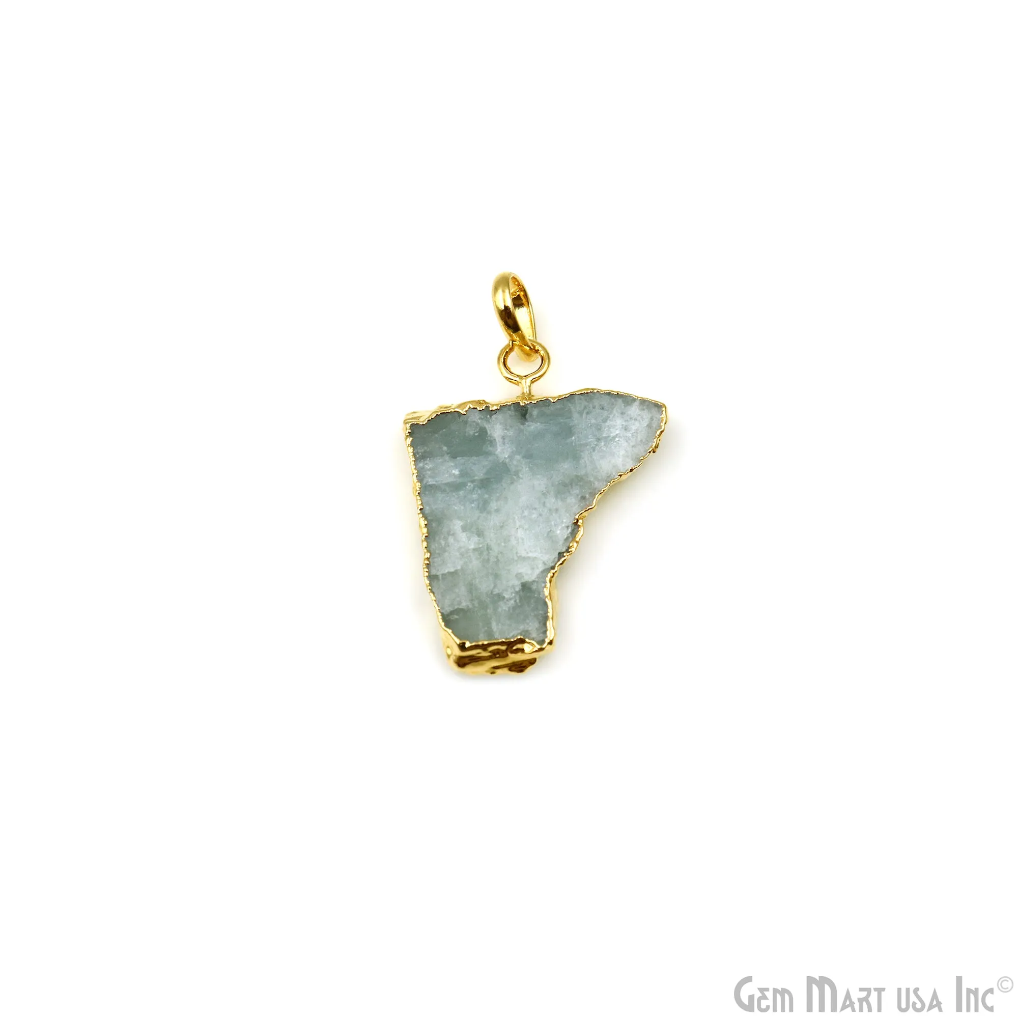 Aquamarine Free Form shape 33x24mm Gold Electroplated Gemstone Single Bail Pendant