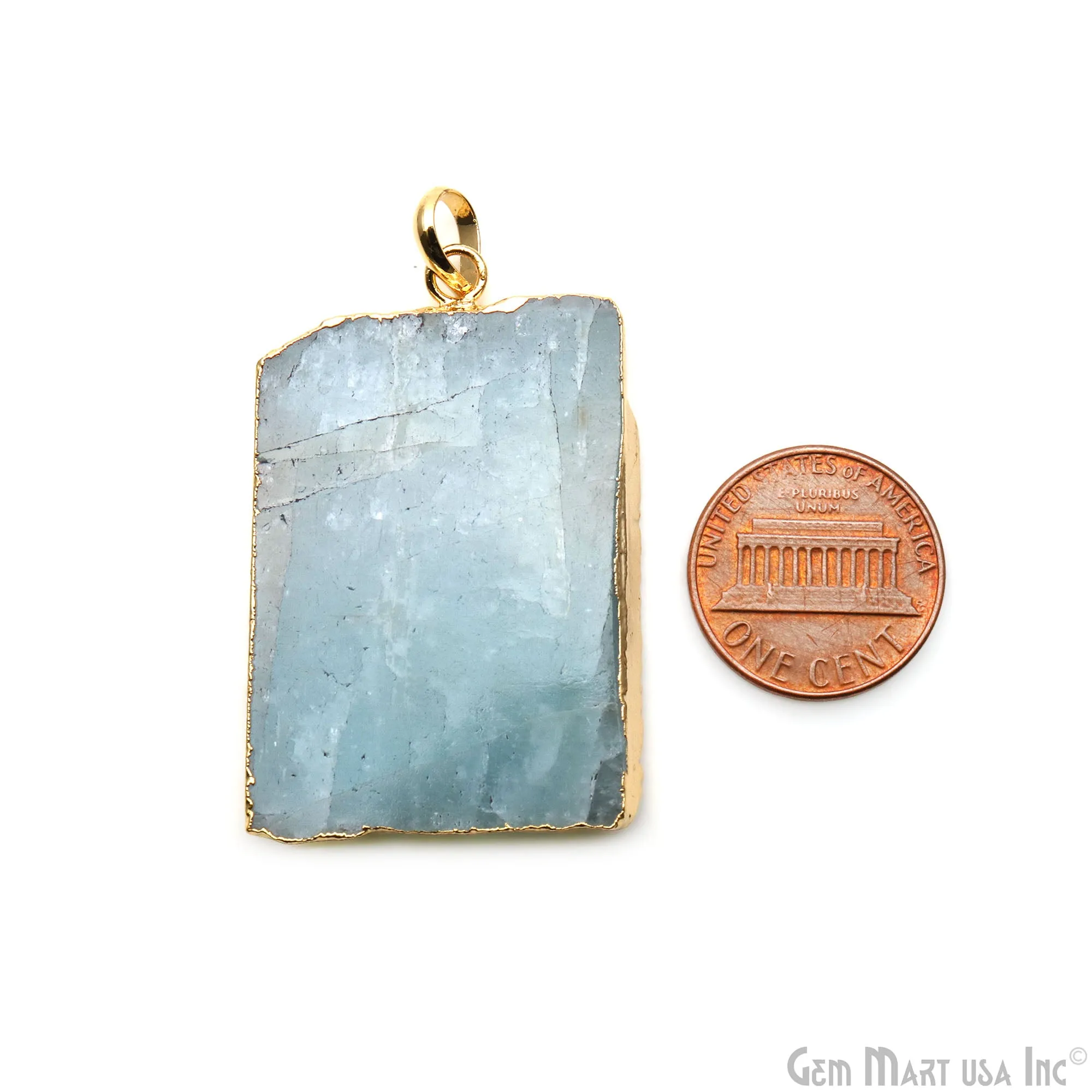 Aquamarine Free Form shape 44x30mm Gold Electroplated Gemstone Single Bail Pendant