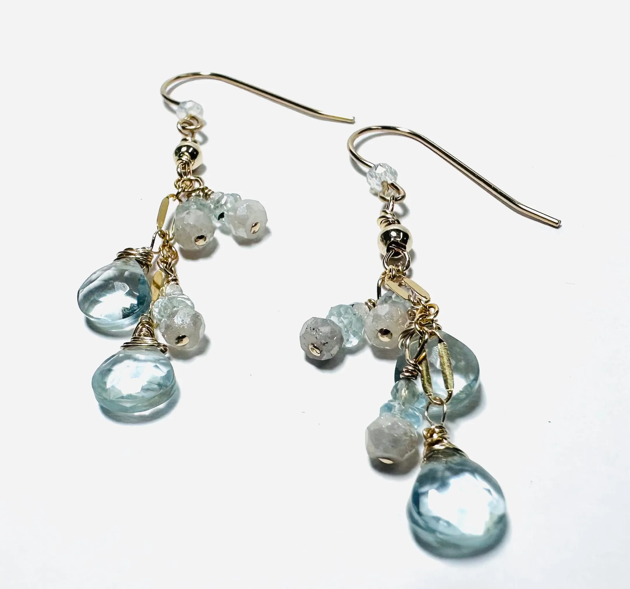 Aquamarine Gemstone Earrings, Cascade Chain Earrings