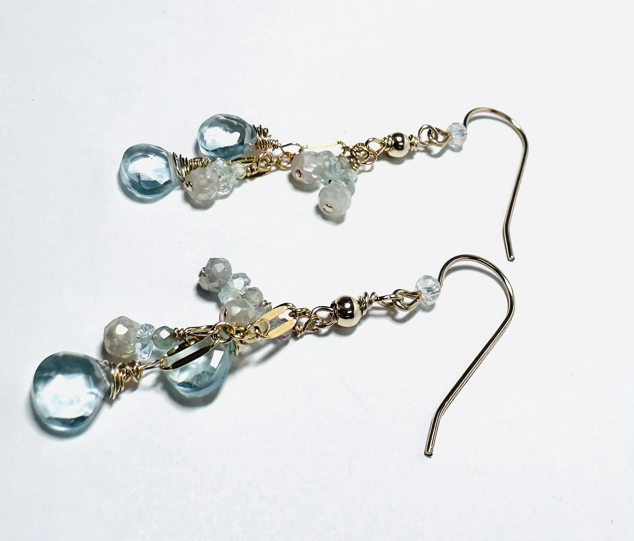 Aquamarine Gemstone Earrings, Cascade Chain Earrings