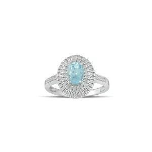 Aquamarine Gold Ring - 10K White Gold Aquamarine and Diamond Fashion Ring