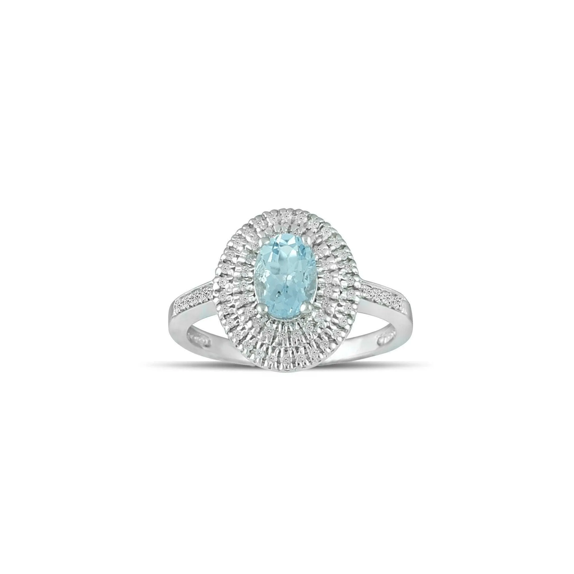 Aquamarine Gold Ring - 10K White Gold Aquamarine and Diamond Fashion Ring