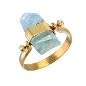 AQUAMARINE SWIVEL RING - GOLD