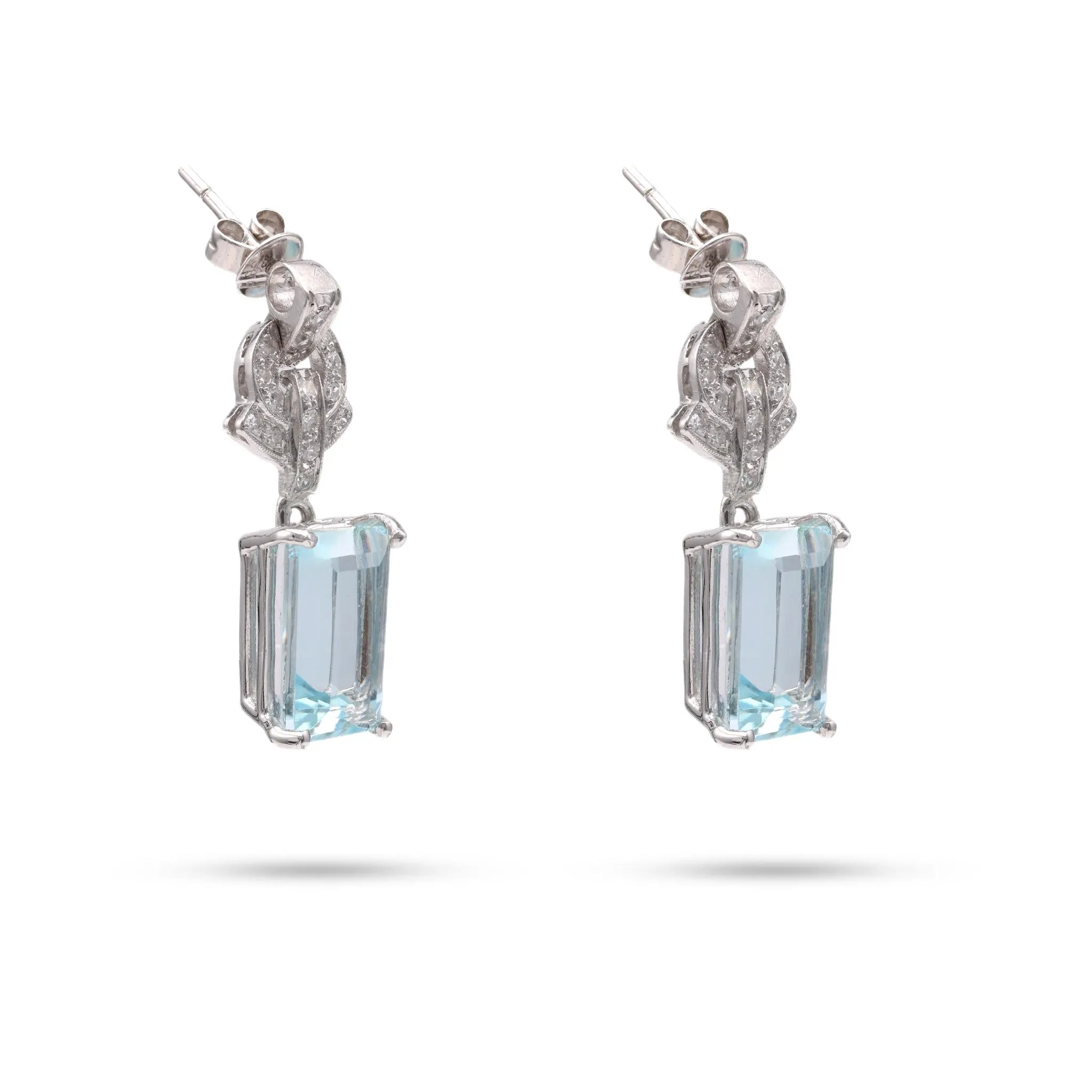 Art Deco Aquamarine Diamond Platinum and Gold Drop Earrings