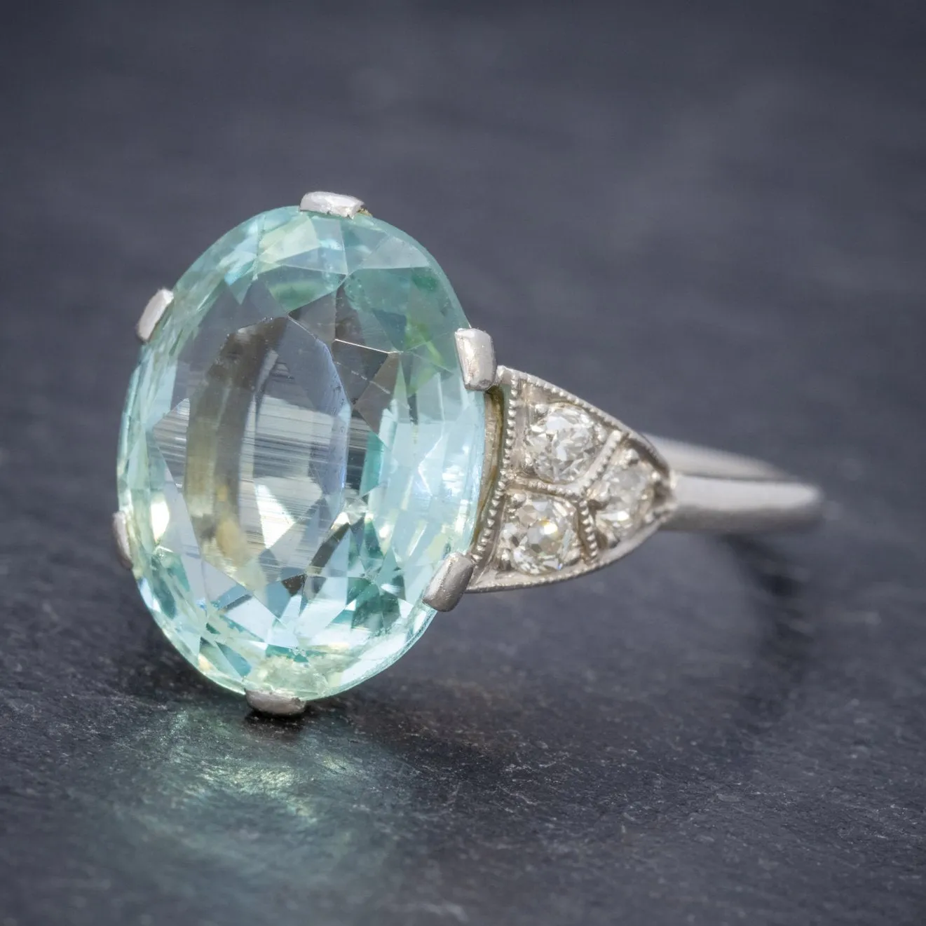 Art Deco Aquamarine Ring Platinum 6Ct Aqua Circa 1920