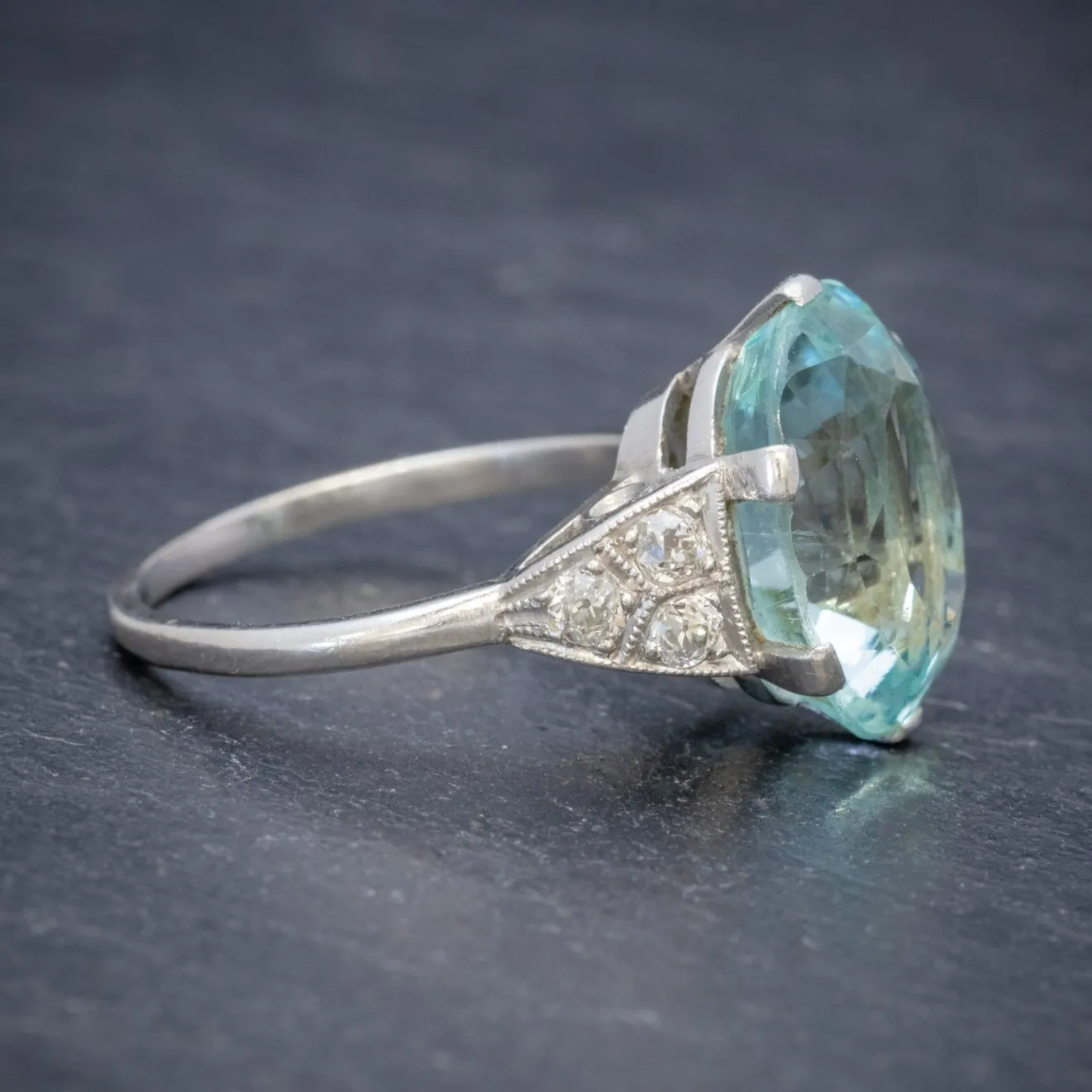 Art Deco Aquamarine Ring Platinum 6Ct Aqua Circa 1920