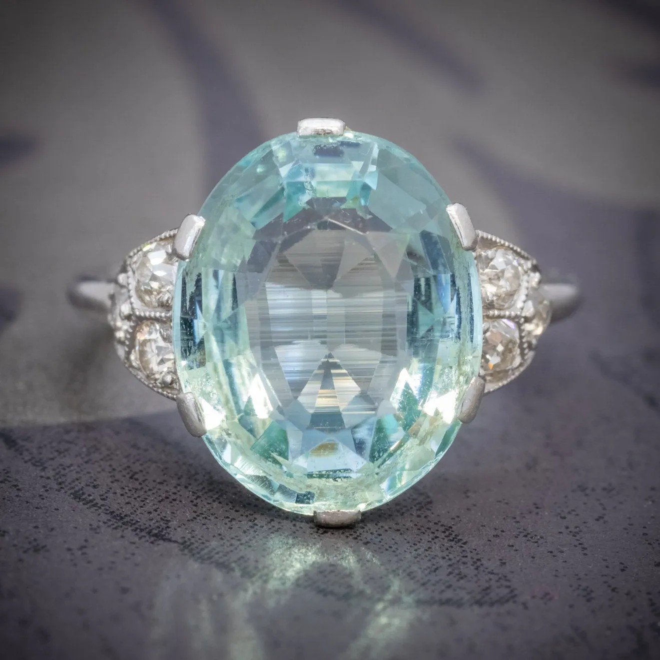 Art Deco Aquamarine Ring Platinum 6Ct Aqua Circa 1920