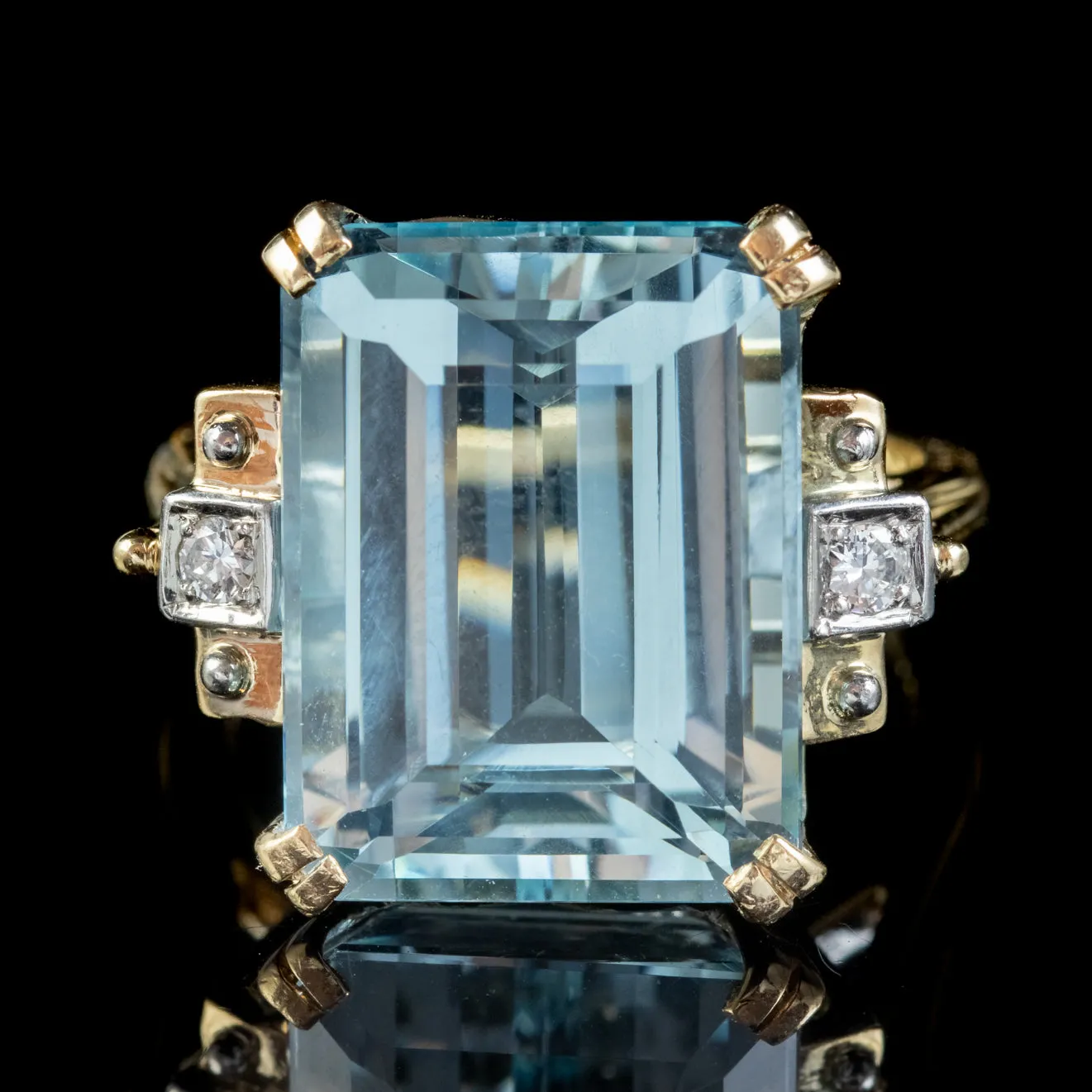 Art Deco Style Aquamarine Diamond Ring 14ct Gold 12ct Aqua