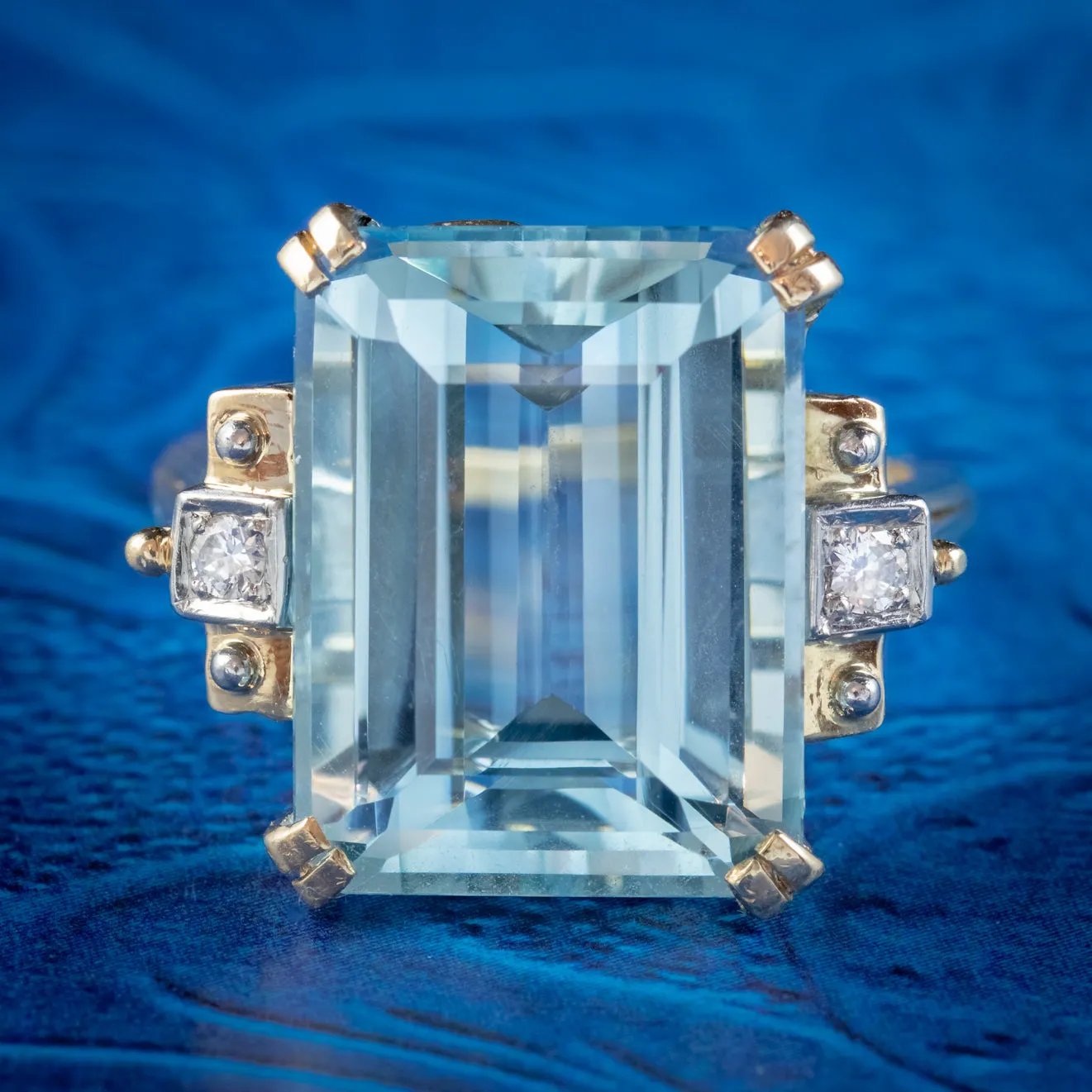 Art Deco Style Aquamarine Diamond Ring 14ct Gold 12ct Aqua