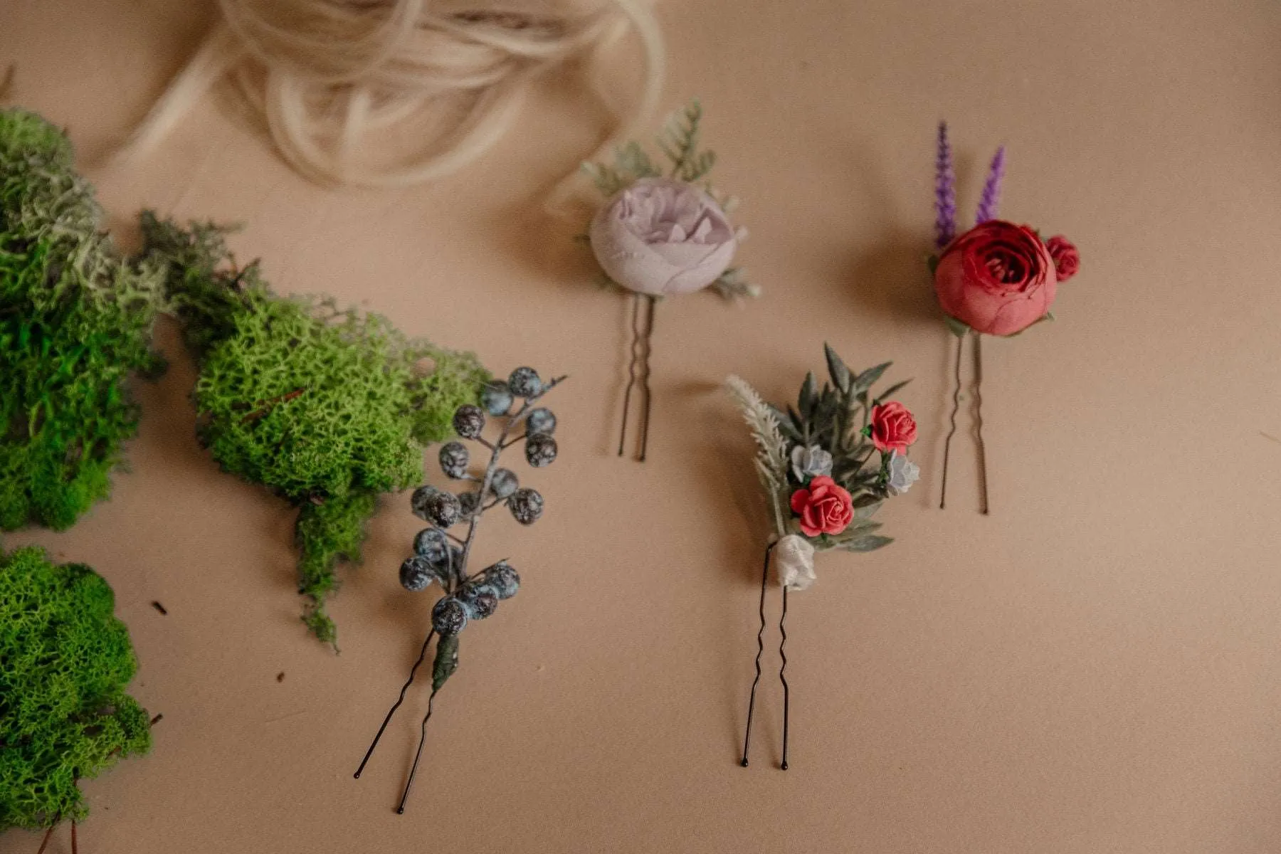 Artificial Wildflower 4 Piece Hair Pin Set / New Zealand Hobbiton Inspired Design