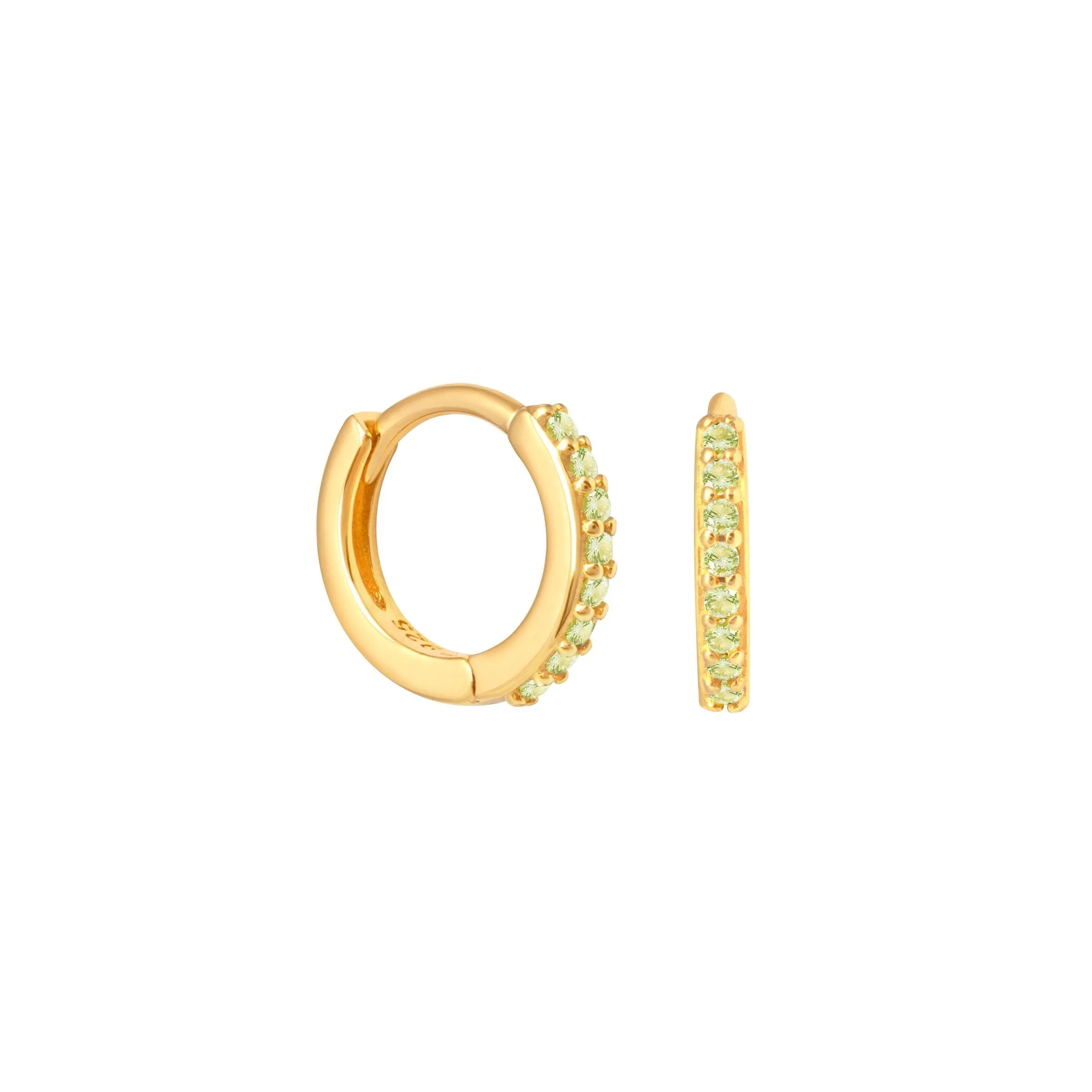 August Birthstone Huggies in Gold with Peridot CZ