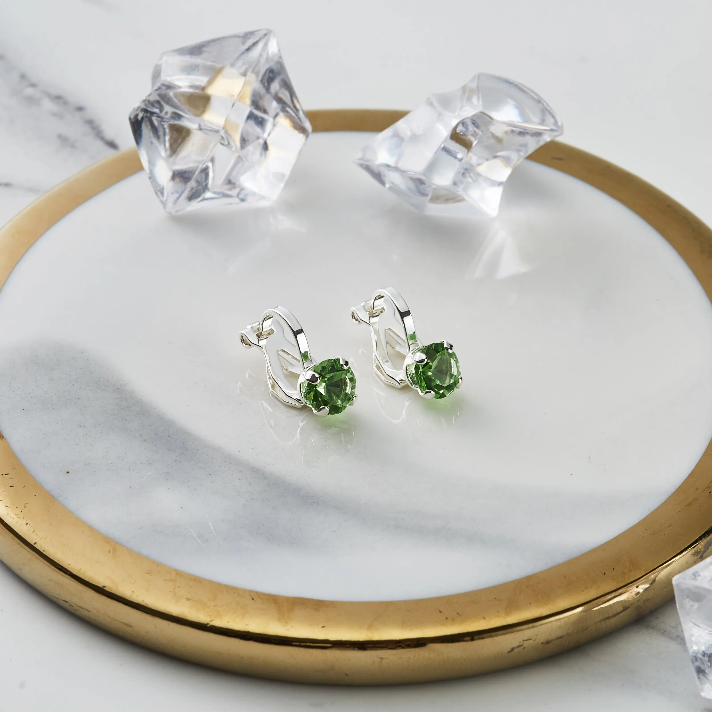 August (Peridot) Birthstone Clip On Earrings Created with Zircondia® Crystals