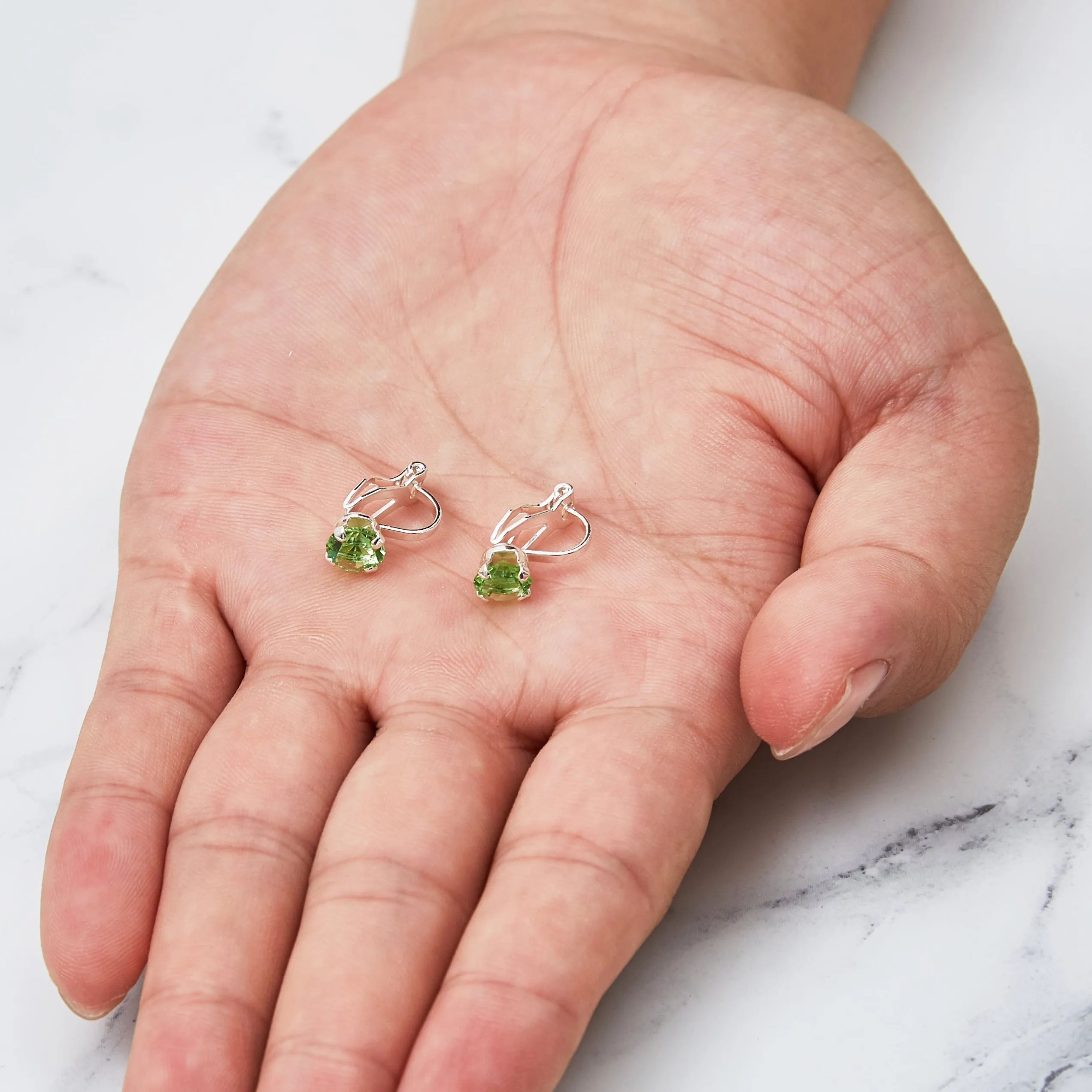 August (Peridot) Birthstone Clip On Earrings Created with Zircondia® Crystals