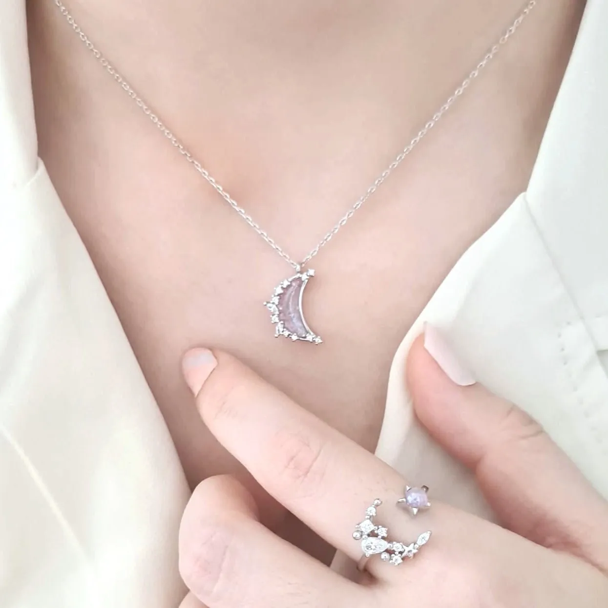 Aurora Moon Crescent Necklace 925 Silver