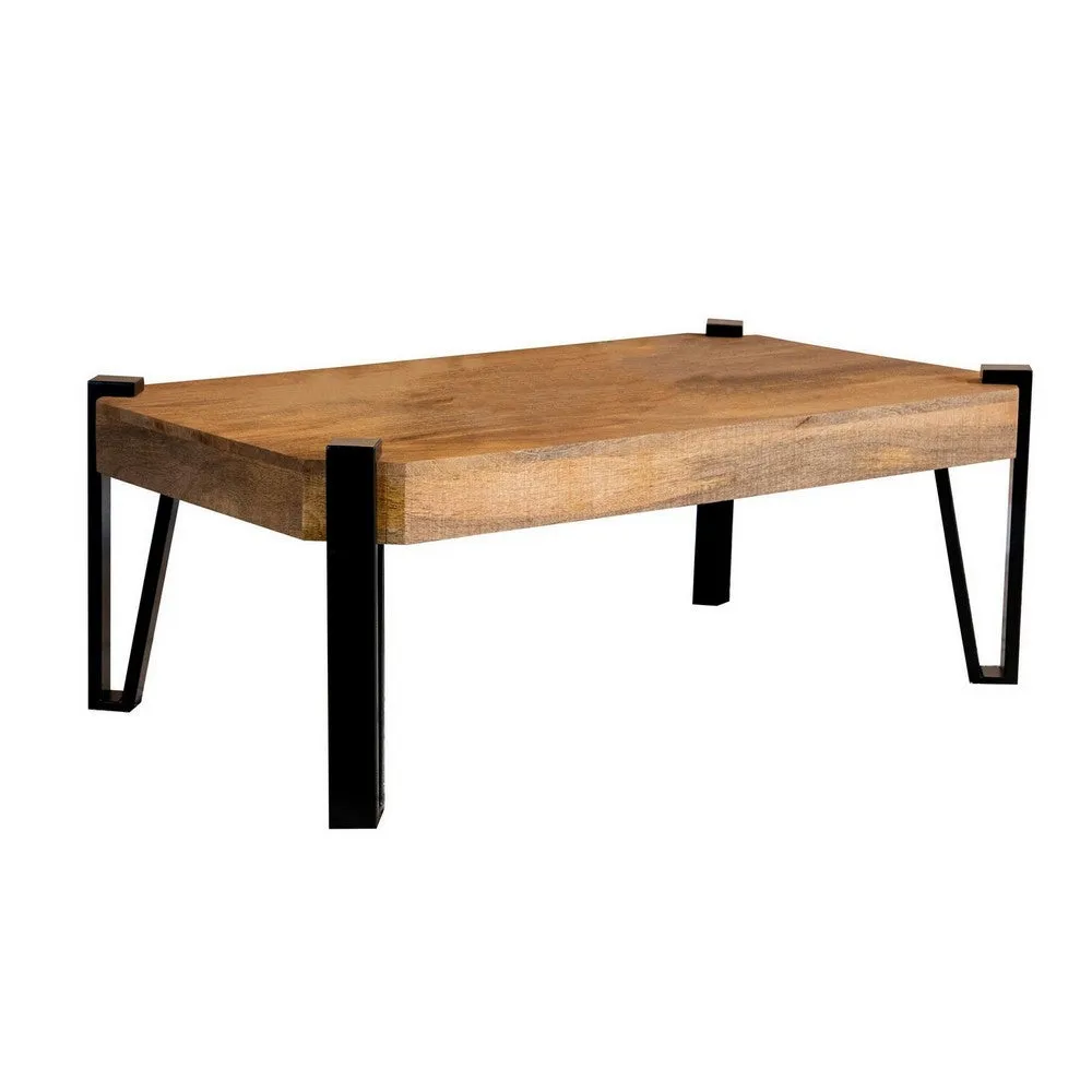 Ayla 50 Inch Coffee Table, Iron Hairpin Legs, Rustic Brown Mango Wood By Casagear Home