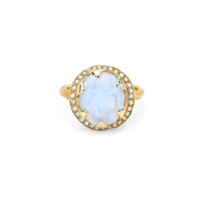 Baby Queen Oval Moonstone Ring with Full Pavé Diamond Halo | Ready to Ship