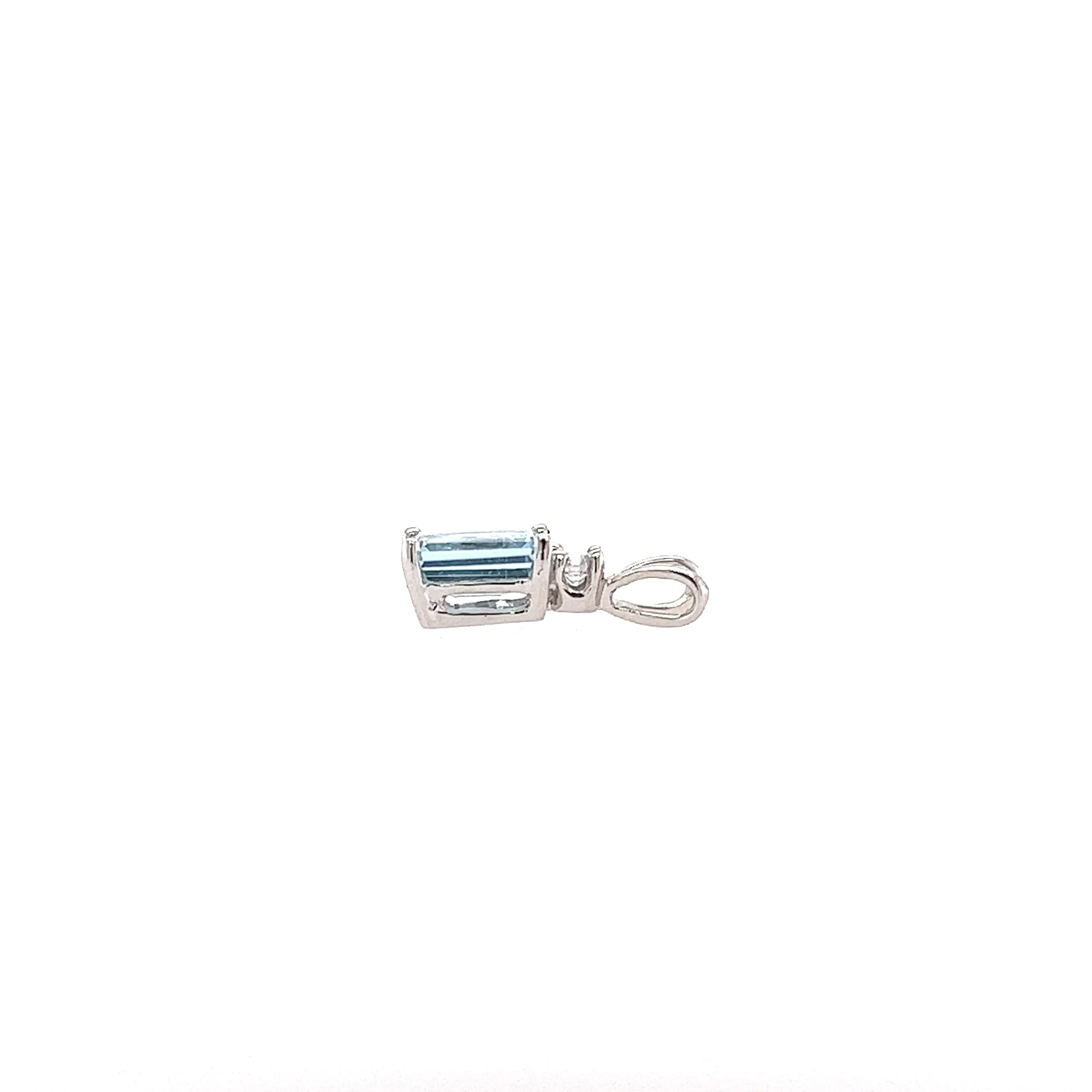 Baguette Aquamarine Pendant with One Accent Diamond in 14K White Gold