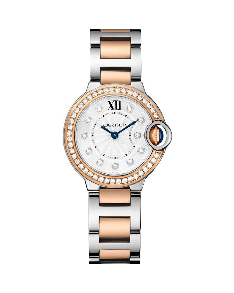 BALLON BLEU DE CARTIER, 28 MM, ROSE GOLD, STEEL, DIAMONDS