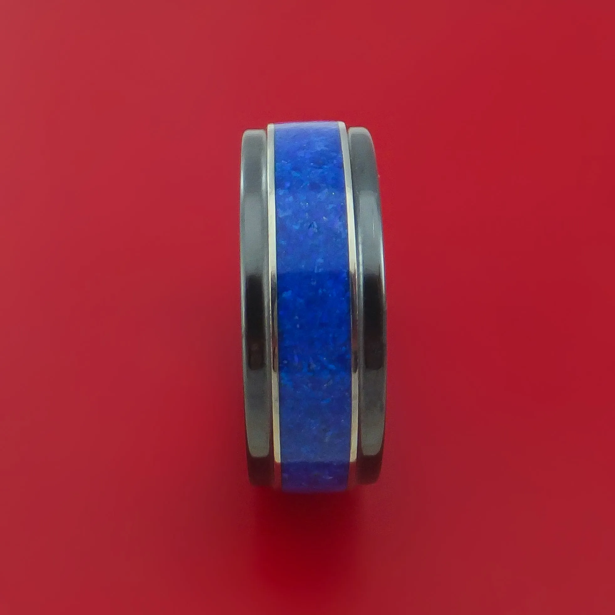 Black Zirconium and Lapis Lazuli Ring Custom Made Band