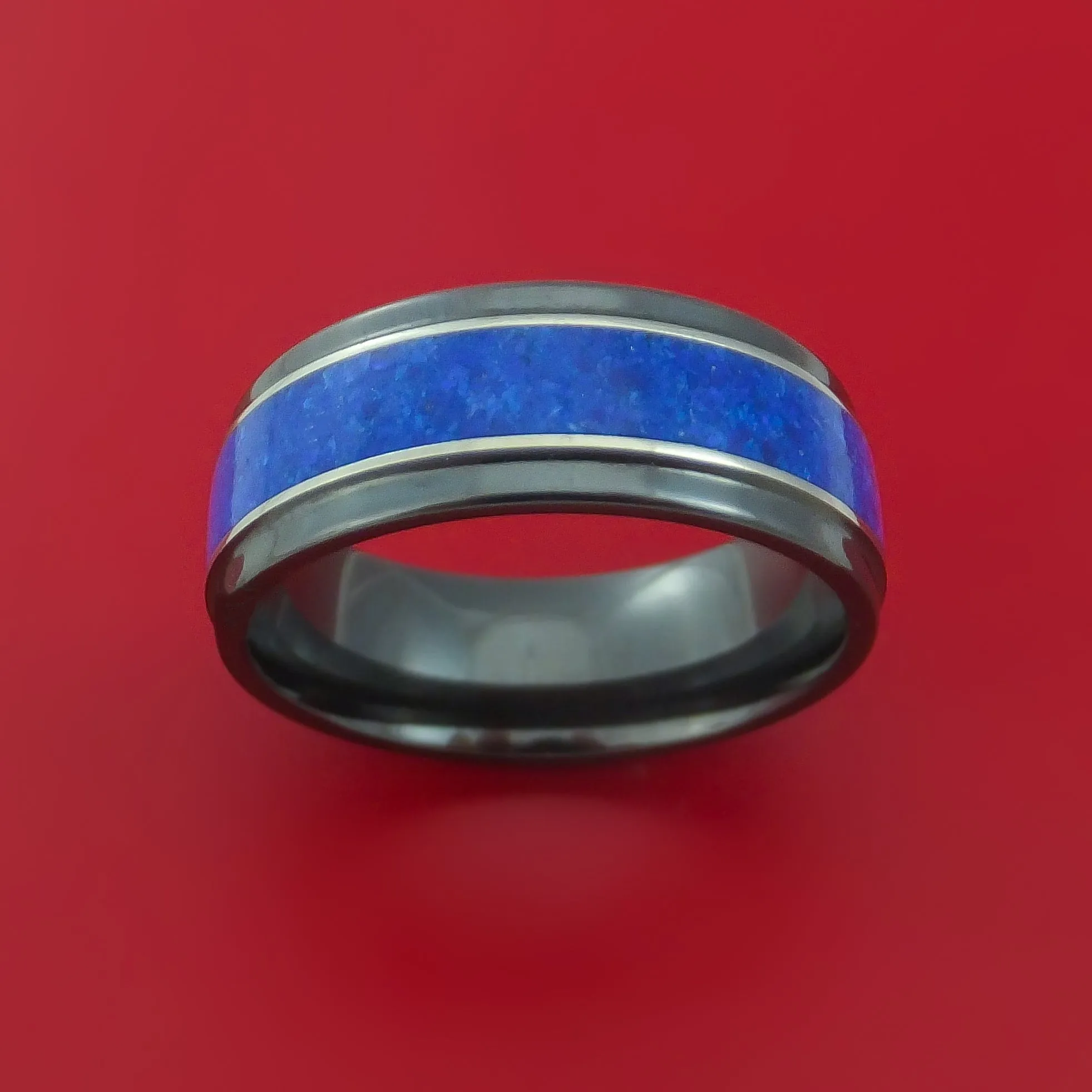 Black Zirconium and Lapis Lazuli Ring Custom Made Band