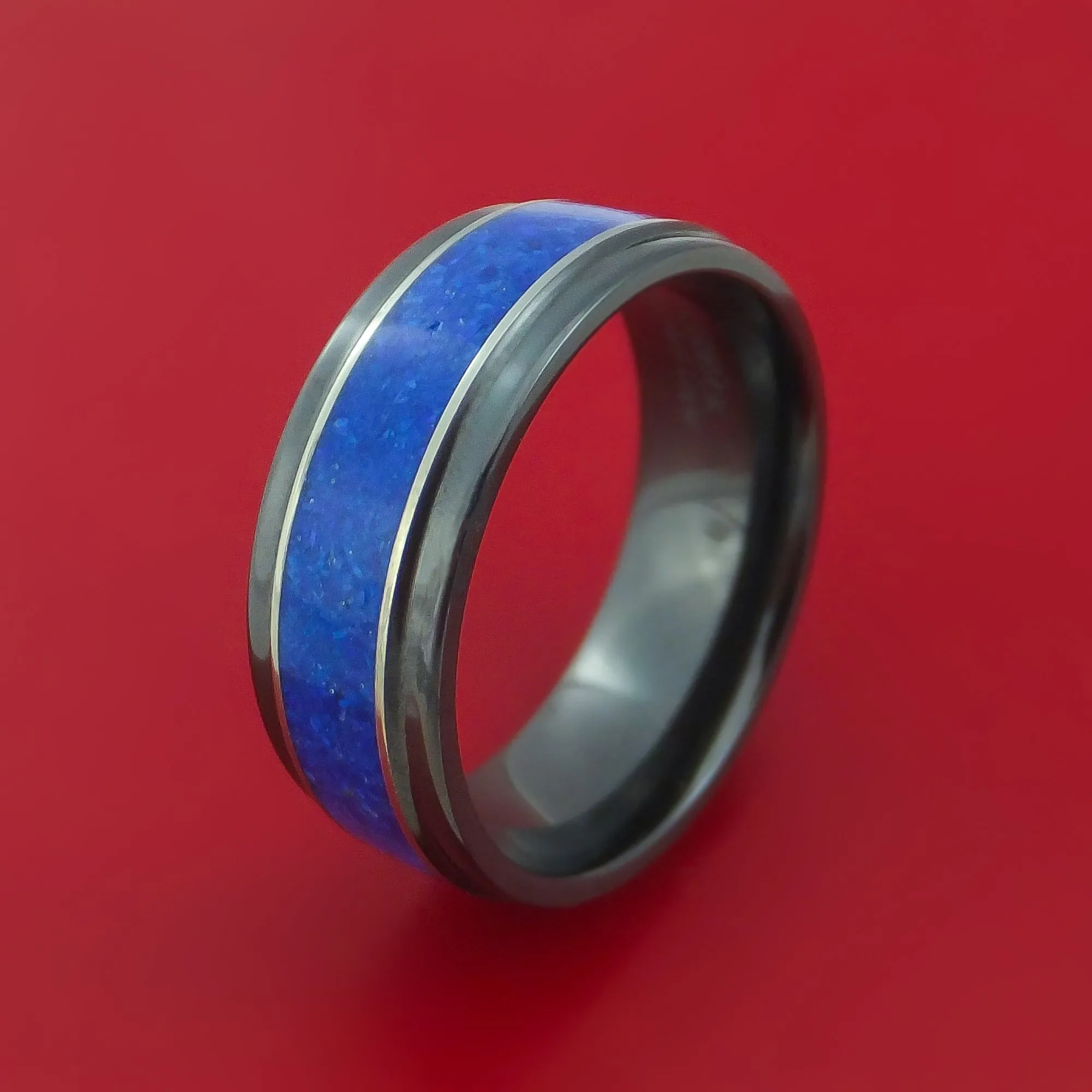 Black Zirconium and Lapis Lazuli Ring Custom Made Band