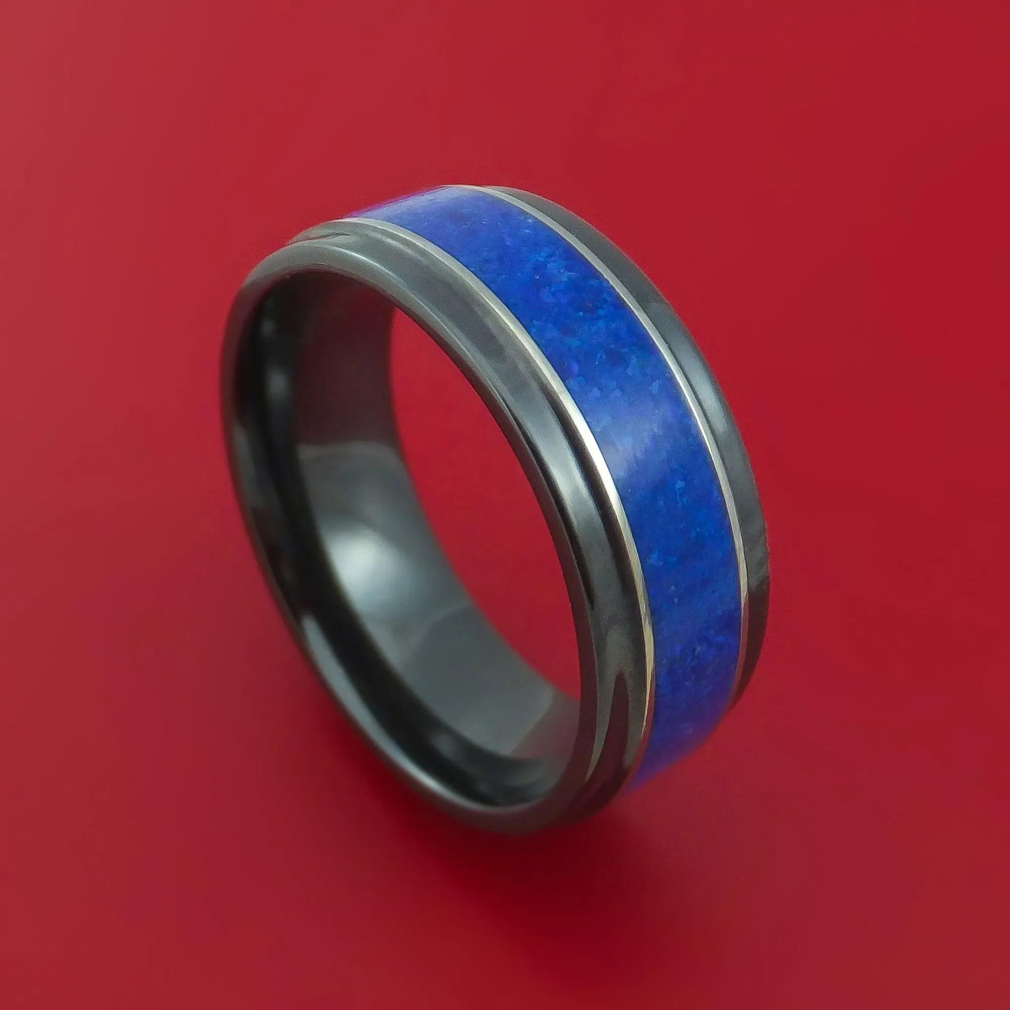 Black Zirconium and Lapis Lazuli Ring Custom Made Band